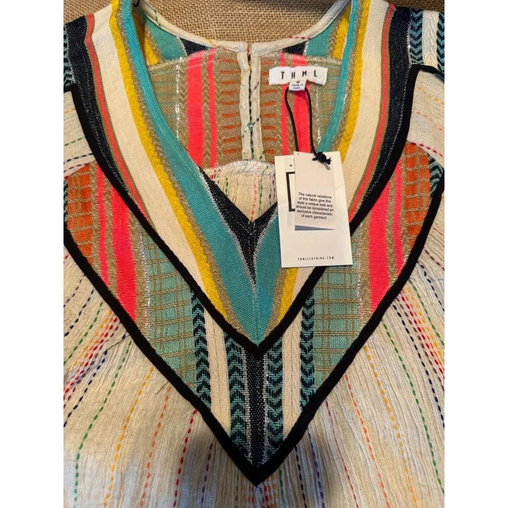 THML Bell Sleeve Multi Colored Striped Bohemian Flowy Blouse M NWT - Picture 3 of 6